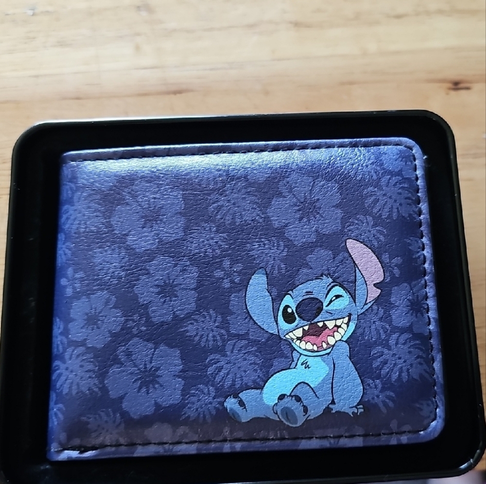 Blue Stitch Wallet with Floral Design